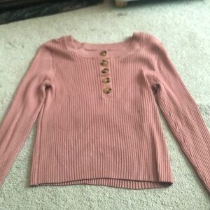 Arizona Jean Company Pink Ribbed Long Sleeve Blouse